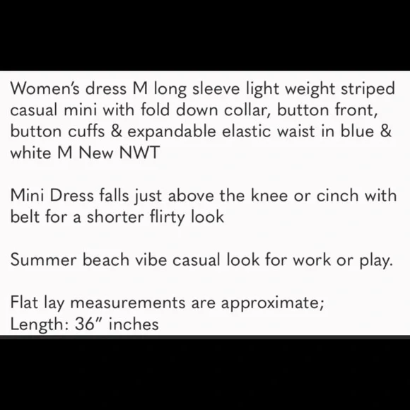 PINK ROSE black natural long sleeve shirtdress summer neutral pinstripe - Picture 4 of 13